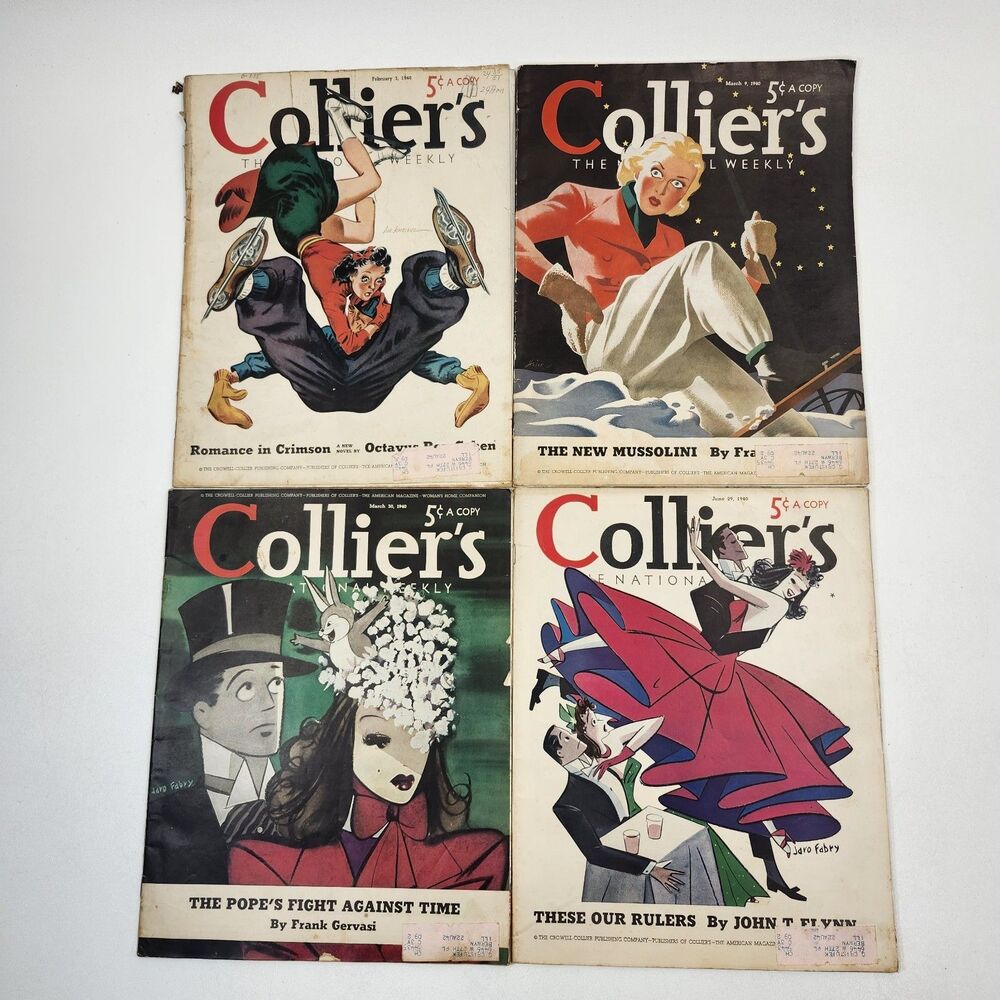 4 Collier's Magazines 1940s February 3 March 9 30 June 29 Vintage Lot Collection